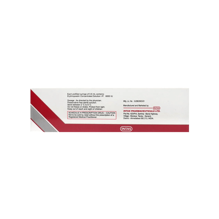 Back view of Renocel 6000 box showing the Schedule H prescription warning and refrigeration storage directions by INTAS.