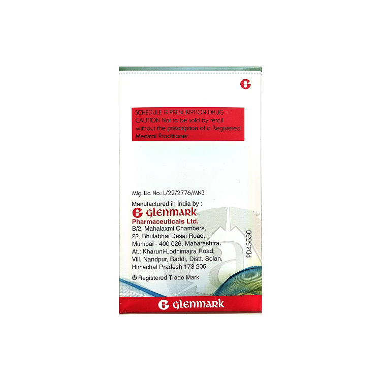 Back view of Abirapro 250 mg box showing Glenmark manufacturing details and Schedule H prescription warning.