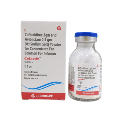 Cefactive vial and packaging with Glenmark branding on a white background