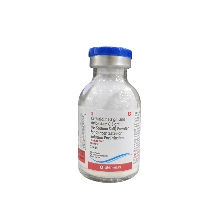 Close up of Cefactiv 2.5g single-use intravenous vial.