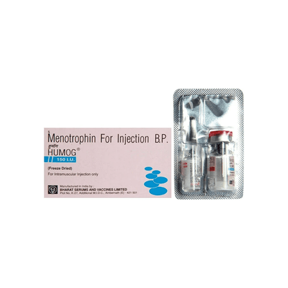 Side view of HUMOG 150 I.U. box alongside its sterile blister pack containing the 150 I.U. vial and 1ml diluent ampoule.