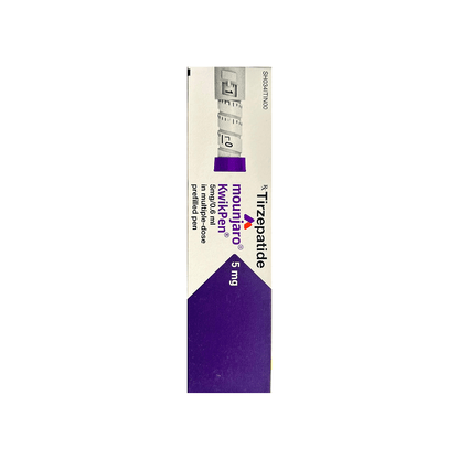 Side of Mounjaro KwikPen 5 mg Tirzepatide prefilled pen box by Lilly.