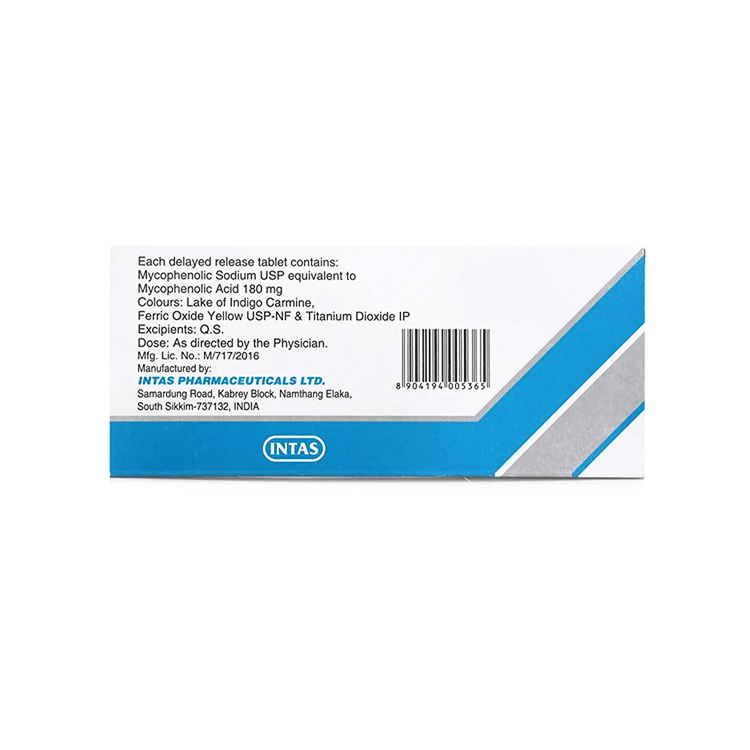 Back of a pharmaceutical tablet packaging with Intas Pharmaceuticals Ltd branding.
