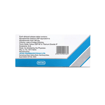 Back of a pharmaceutical tablet packaging with Intas Pharmaceuticals Ltd branding.
