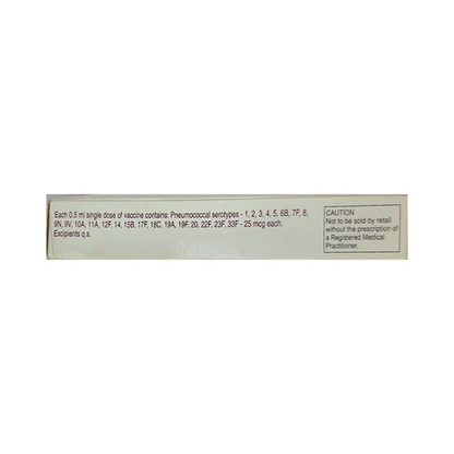 Side view of the Pneumovax 23 box detailing the comprehensive 23-valent pneumococcal serotype composition and prescription warnings by MSD.