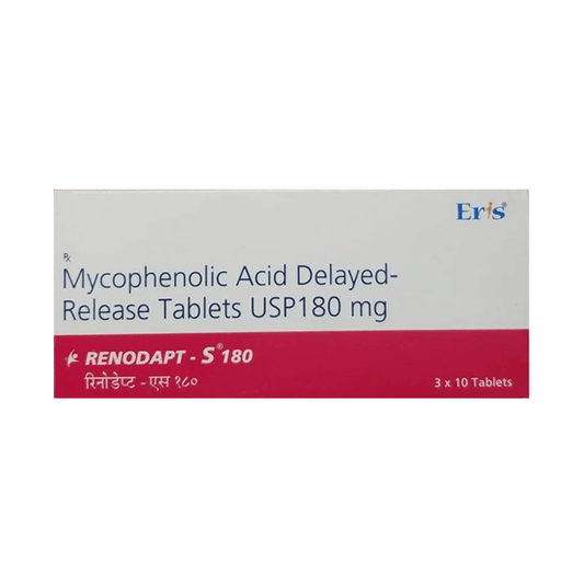 Front of Renodapt-S 180 Mycophenolic Acid Delayed-Release Tablets USP box by Eris.