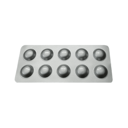 blister pack with 12 gray pills on a white background