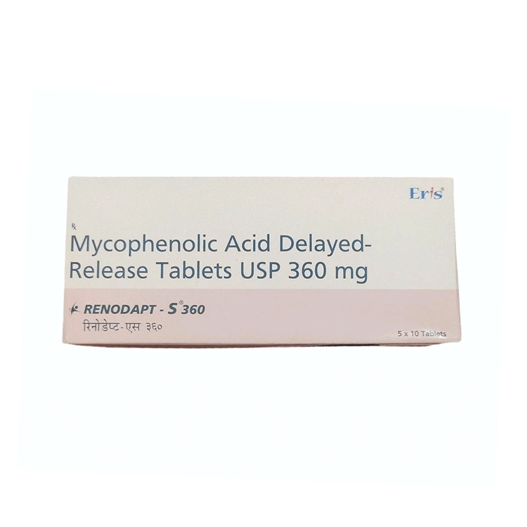 Front of Renodapt-S 360 Mycophenolic Acid Delayed-Release Tablets USP box by Eris.