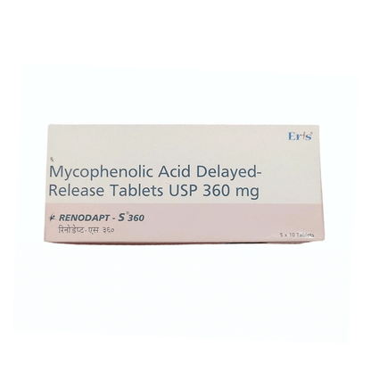 Front of Renodapt-S 360 Mycophenolic Acid Delayed-Release Tablets USP box by Eris.