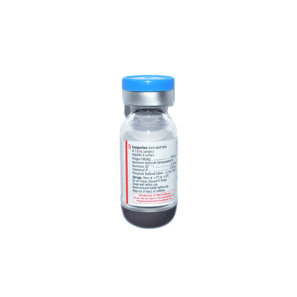 Back view of the Revac-B+ vial detailing the 20mcg HBsAg composition, aluminium adjuvant, and strict +2°C to +8°C storage instructions by Bharat Biotech.