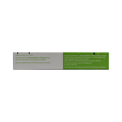 Side view of the Synflorix box highlighting manufacturing details by GlaxoSmithKline Biologicals S.A., Belgium.